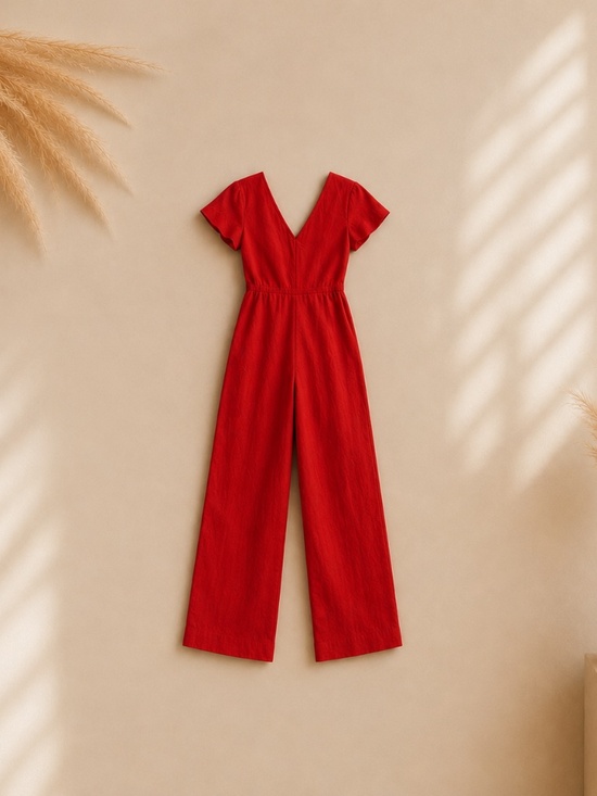 OAK + FORT Pants - OAK + FORT Poppy Red Linen Blend Jumpsuit • Wide Leg • Size Small